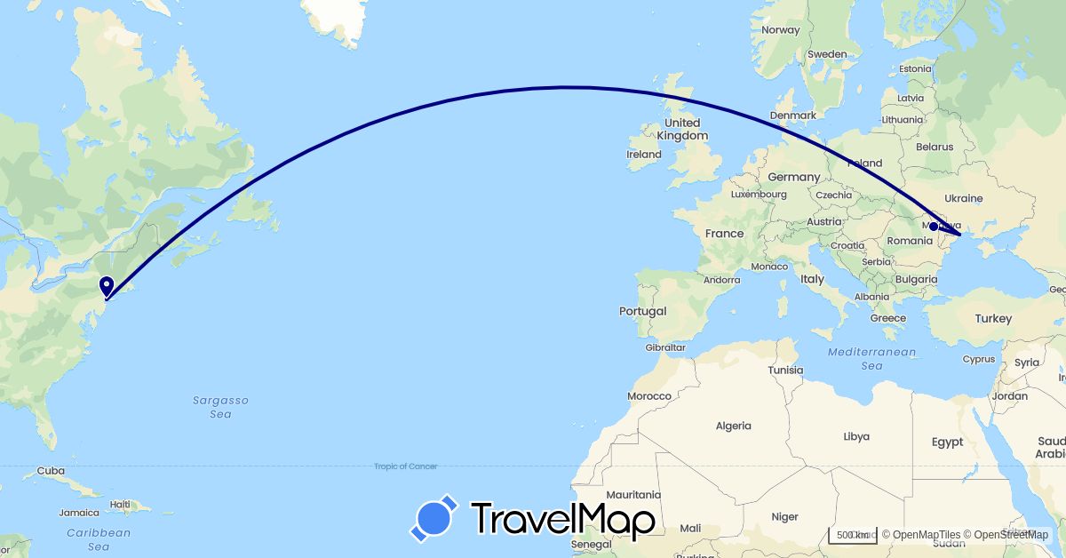 TravelMap itinerary: driving in Romania, Ukraine, United States (Europe, North America)
